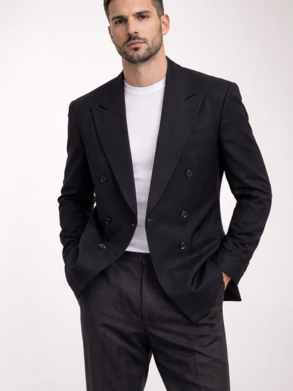 Men's Double-Breasted Black Blazer - Tailored Sport Coat